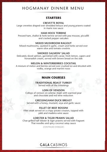 HOGMANAY DINNER MENU