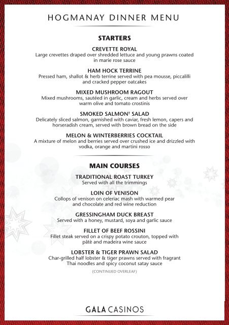 HOGMANAY DINNER MENU