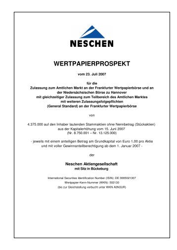wertpapierprospekt - Neschen AG