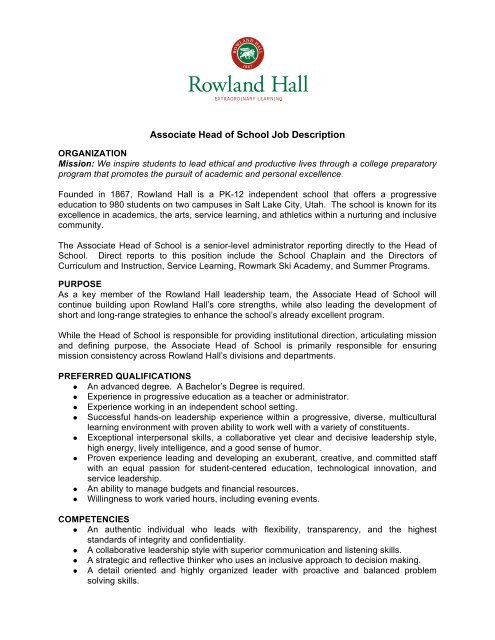 Head Of School Job Description Secondary