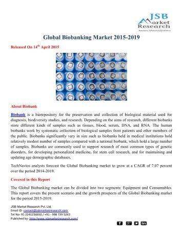 JSB Market Research: Global Biobanking Market 2015-2019