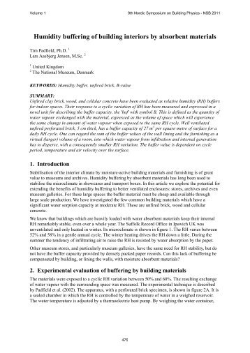 Humidity buffering of building interiors by absorbent materials