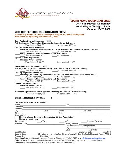 Conference Registration Form - Construction Writers Associations