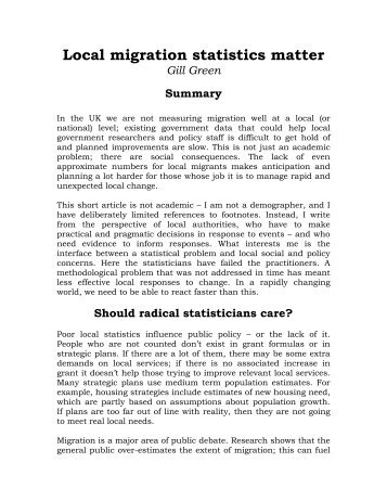 Local migration statistics matter - Radical Statistics Group