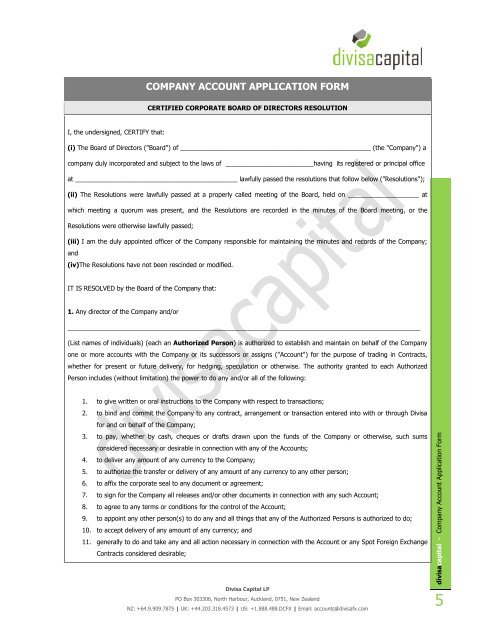 COMPANY ACCOUNT APPLICATION FORM