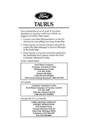 Ford Taurus 1996 - Owner Manual Printing 1 (pdf)