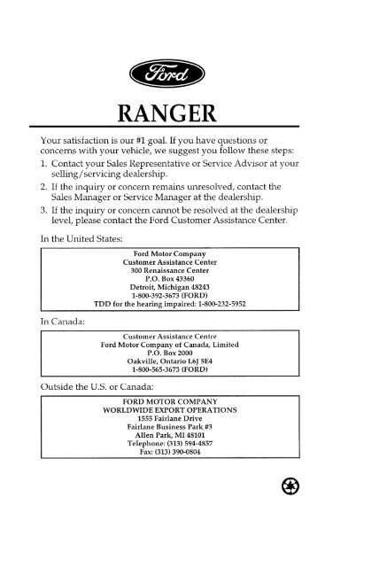 Ford Ranger 1997 - Owner Manual Printing 1 (pdf)