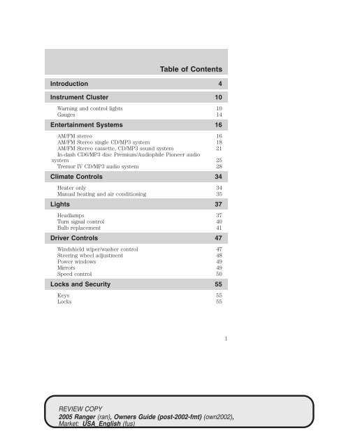 Ford Ranger 2005 - Owner Manual Printing 1 (pdf)