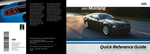 Ford Mustang 2013 - Quick Reference Guide Printing 1 (pdf)