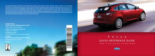 Ford Focus ST 2014 - Quick Reference Guide Printing 2 (pdf)