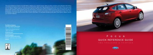 Ford Focus ST 2013 - Quick Reference Guide Printing 1 (pdf)