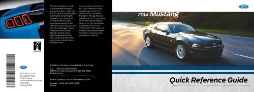 Ford Mustang 2014 - Quick Reference Guide Printing 1 (pdf)