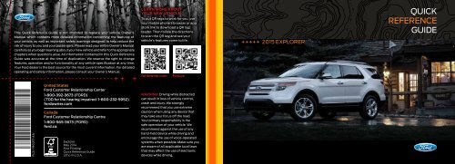 Ford Explorer 2015 - Quick Reference Guide Printing 1 (pdf)