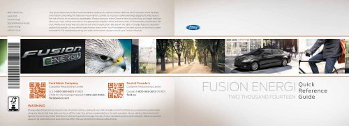 Ford Fusion Hybrid 2014 - Energi Quick Reference Guide Printing 1 (pdf)