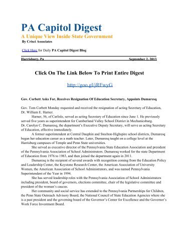 PA Capitol Digest A Unique View Inside State ... - Crisci Associates