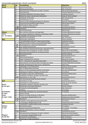 Leimbi-Kalender 2012 - Quartierverein ZÃ¼rich-Leimbach