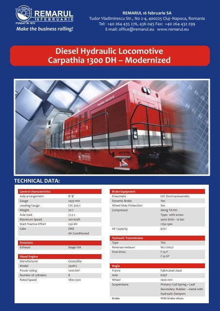 Diesel hydraulic locomotives 1360 HP - modernised for ... - Remarul