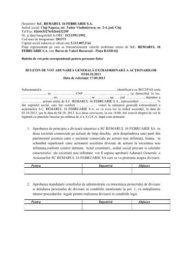 Buletin de vot prin corespondenta persoane fizice AGEA ... - Remarul