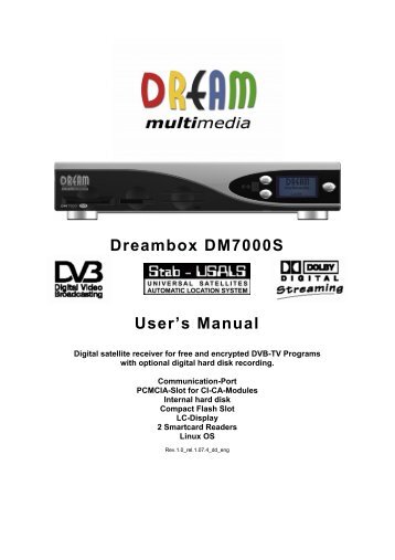 Dreambox DM7000S User's Manual - Greek Satellite TV