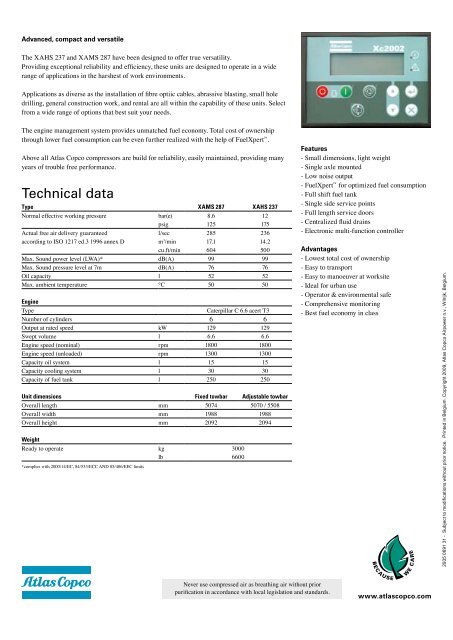 XAMS 287 XAHS 237 Atlas Copco Portable Air compressors