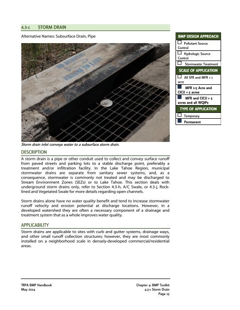 4.3-c STORM DRAIN DESCRIPTION APPLICABILITY - Tahoe BMP