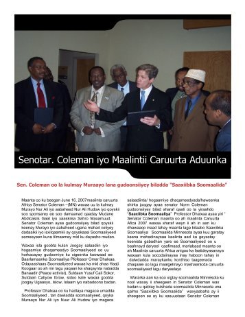 Senator Coleman oo la  gudoonsiiyey biladda ... - Somali Talk