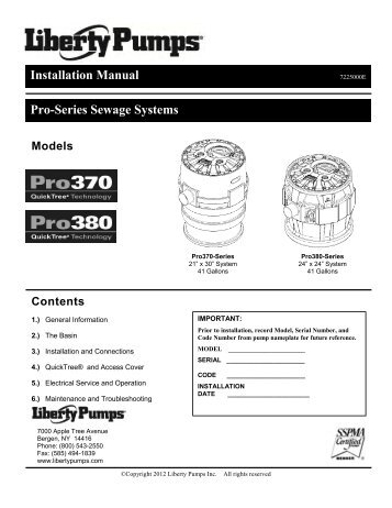 Installation Manual Pro-Series Sewage Systems - Liberty Pumps