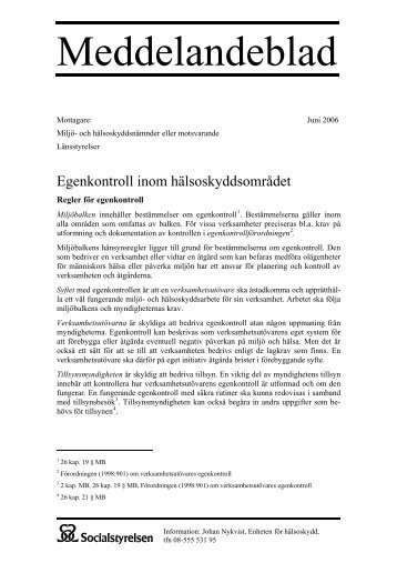 Socialstyrelsen meddelandeblad om egenkontroll