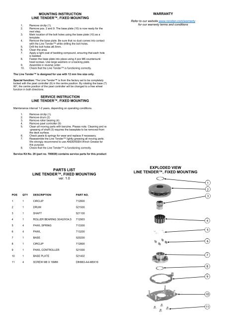 Product Manual Fixed Mounting Line Tender Andersen Winches