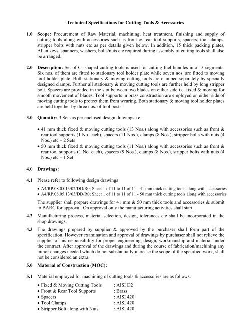 Tooling Design Spec Example Technical Specifications for Cutting Tools & Accessories 1.0 Scope ...