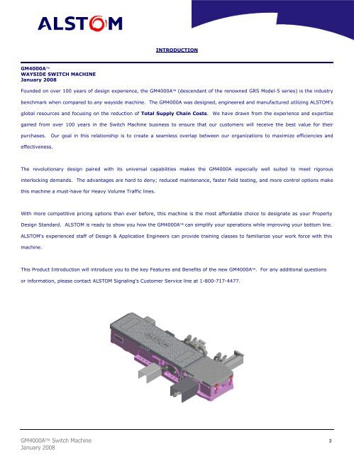 GM4000A Switch Machine Product Introduction Brochure - ALSTOM ...