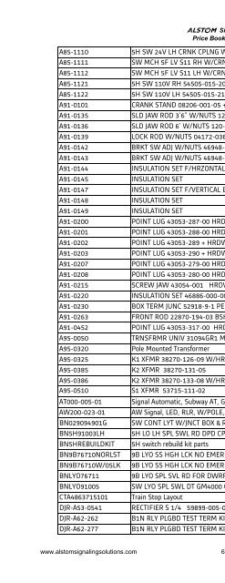 ALSTOM Signaling Inc. 2009-2010 Price Book ALSTOM Signaling ...