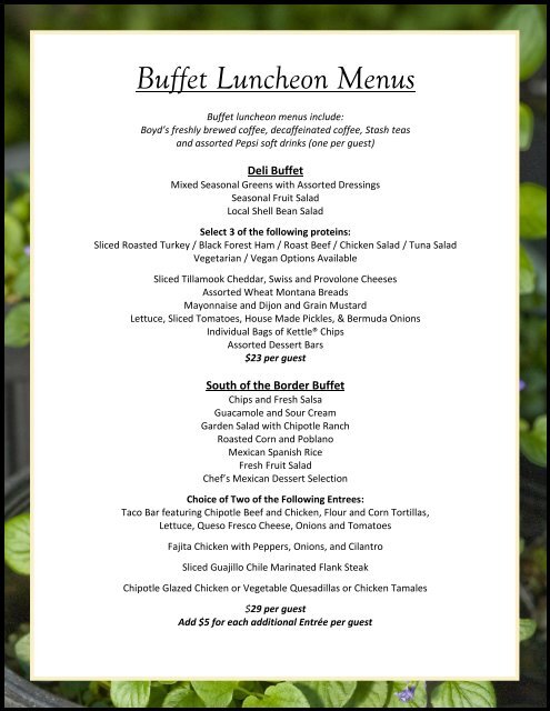 Buffet Luncheon Menus - Oregon Zoo