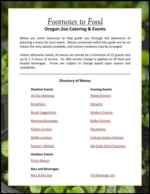 Buffet Luncheon Menus - Oregon Zoo