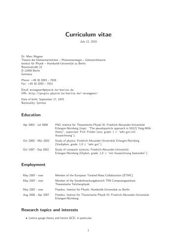 Curriculum vitae - Institut für Theoretische Physik
