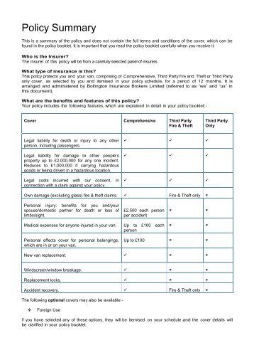 Key Facts document - The Co-operative Insurance