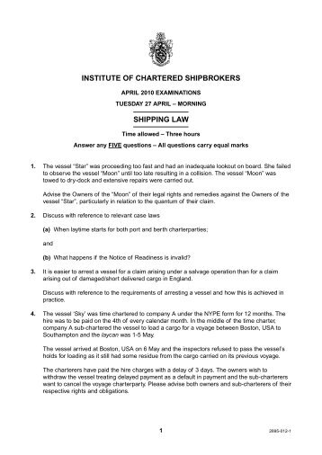 INSTITUTE OF CHARTERED SHIPBROKERS SHIPPING LAW