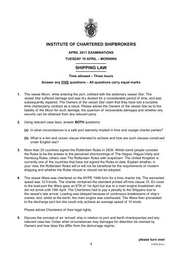 Shipping Law Paper - Institute of Chartered Shipbrokers