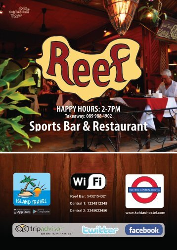 Reef Sports Bar & Restaurant - Koh Tao - Menu