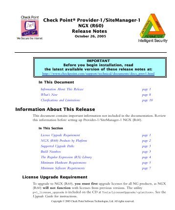 Check Point® Provider-1/SiteManager-1 NGX (R60) Release Notes ...