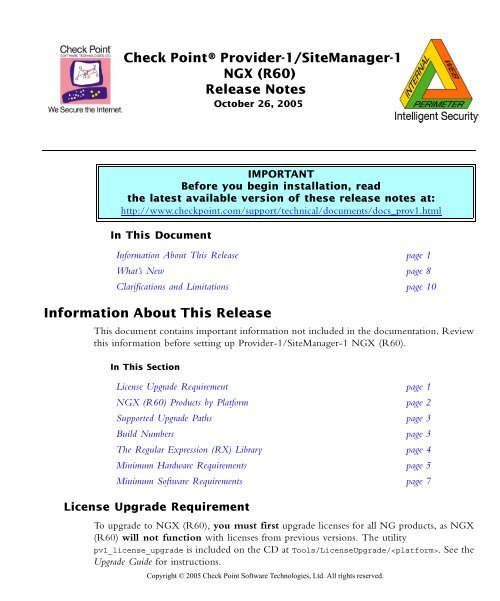 Check Point® Provider-1/SiteManager-1 NGX (R60) Release Notes ...