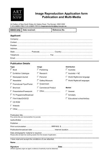 Image Reproduction Application form Publication and Multi-Media