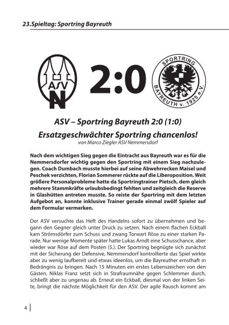 LaOla - Vereinsmagazin des ASV Nemmersdorf - Saison 2014/2015 - Nr. 10 vom 19.4.2015