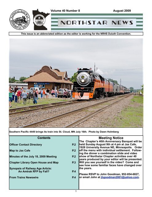 August - Northstar Chapter, National Railway Historical Society