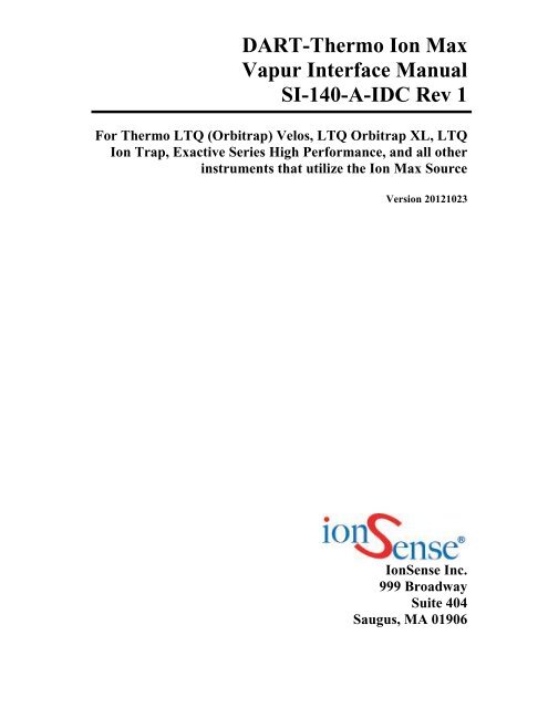 DART-Thermo Ion Max Vapur Interface Manual - IonSense