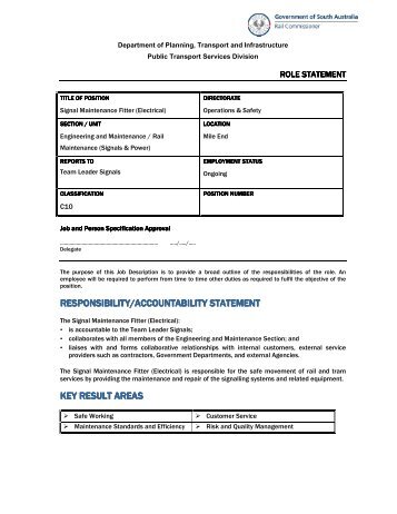 responsibility/accountability statement key result areas