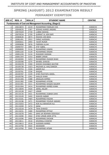 spring (august) 2012 examination result - Institute of Cost and ...