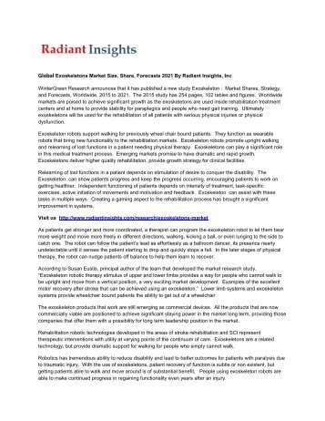 Global Exoskeletons SHare & Growth Report To 2021 By Radiant Insights, Inc