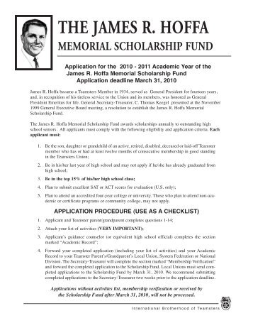 James R. Hoffa Memorial Scholarship Application 2010 ... - TCRC 320