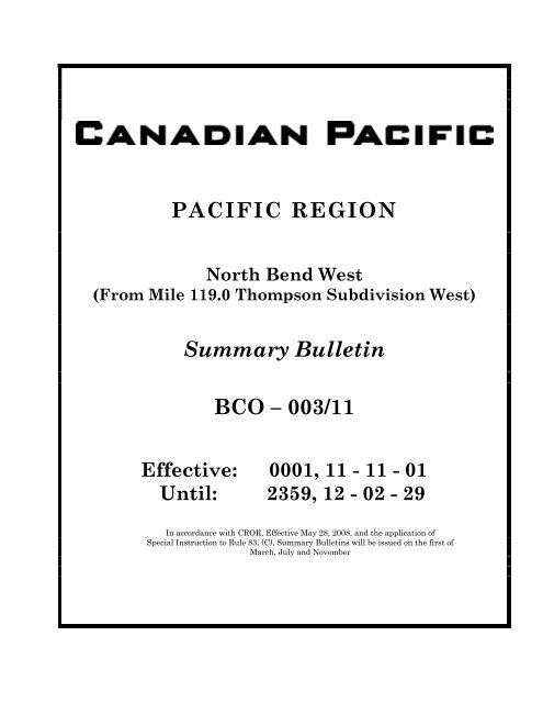 Tcrc 320 North Bend West Summary Bulletin - TCRC 320